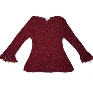 Boho Fringe Maroon Knit Coldwater Creek Sweater